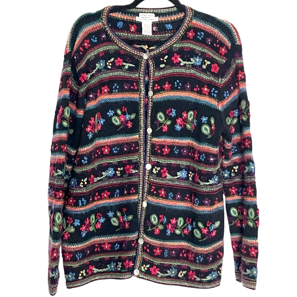Vintage Jillian Jones Hand Knit Mohair Blend Cardigan‎ Sweater Size Large